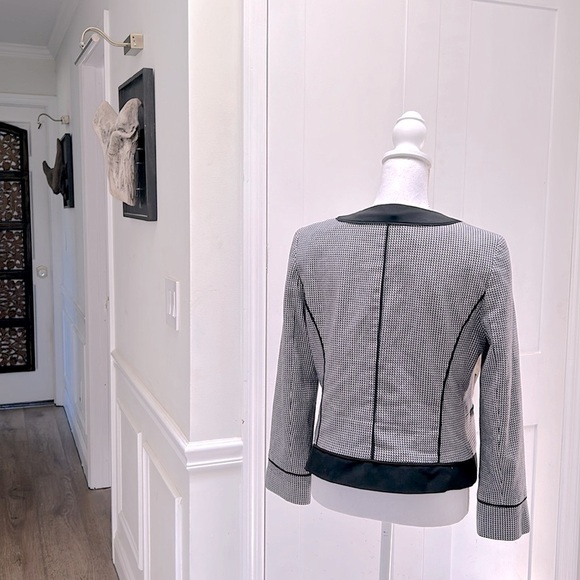 Ann Taylor Womens Small Knit Blazer Jacket Houndstooth Black Trim Office Chic S - Picture 2 of 11